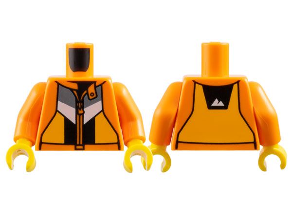 Torso Jacket with Black, Bright Light Orange, Dark Bluish Gray and White Panels, Zipper and Sport Mountain Logo on Back Pattern / Orange Arms / Yellow Hands