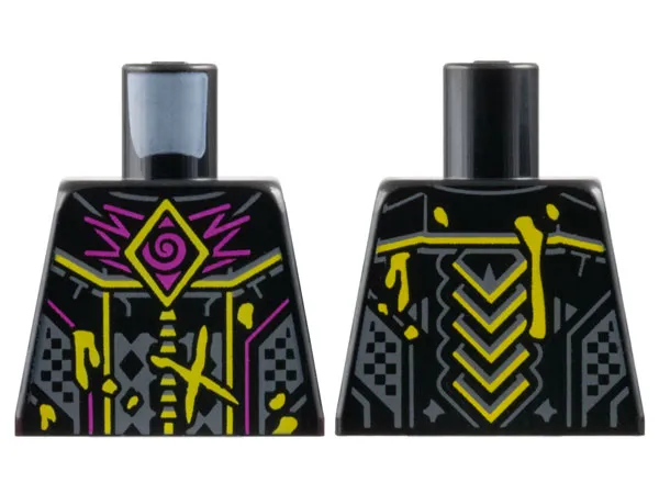 Torso Armor, Magenta Spiral and Zigzags, Yellow Lines, Splotches and Chevrons, Dark Bluish Gray Trim Pattern