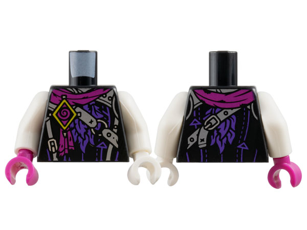 Torso Magenta Scarf and Spiral, Yellow Diamond, Silver Straps and Buckles, Dark Purple Ruffles Pattern / White Arms / White Hand Left / Magenta Hand Right