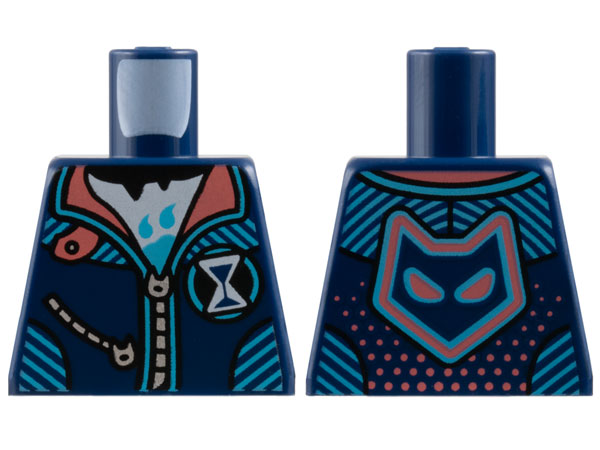 Torso Jacket, Coral Collar, Medium Azure Trim Lines, Silver Zippers, White Hourglass and Shirt, Animal Head on Back Pattern