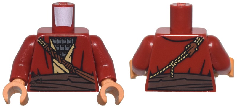 Torso SW Robe over Tan Tunic and Silver Armor, Dark Brown Belt, Reddish Brown and Tan Strap and Rope Pattern / Dark Red Arms / Medium Nougat Hands