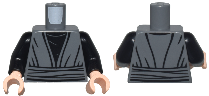 Torso SW Jedi Robe, Waist Sash and Black Shirt with Creases Pattern / Black Arms / Light Nougat Hands