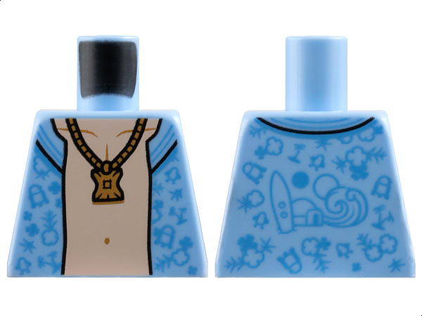 Torso Hawaiian Shirt Open, Medium Blue Palm Trees, Flowers, and Droids, Light Nougat Chest, Japor Snippet Necklace Pattern