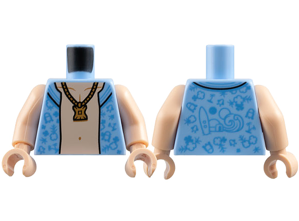 Torso Hawaiian Shirt Open, Medium Blue Palm Trees, Flowers, and Droids, Light Nougat Chest, Japor Snippet Necklace Pattern / Light Nougat Arms / Light Nougat Hands