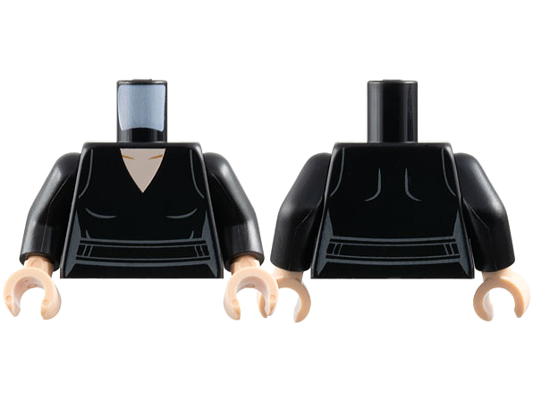 Torso Female V-Neck Dress with Sash and Dark Bluish Gray Contours, Light Nougat Neck Pattern / Black Arms / Light Nougat Hands