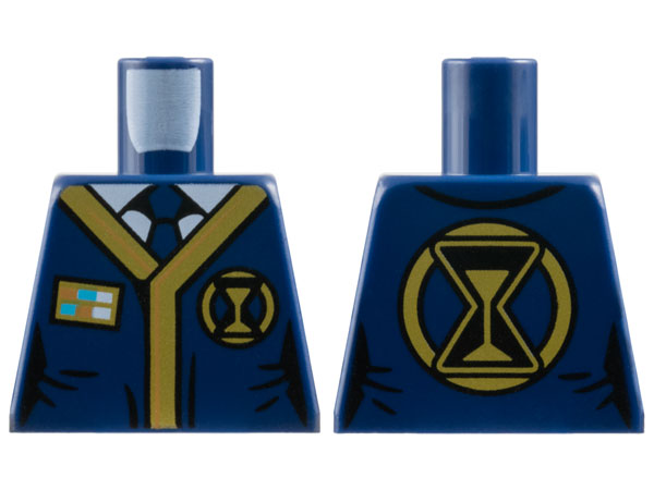 Torso Tunic with Black and Gold Hem, Hourglasses and Badge with Medium Azure and White Rectangles over Shirt with Tie Pattern