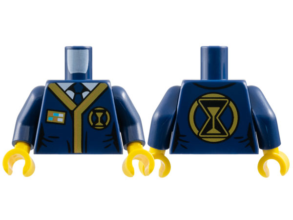 Torso Tunic with Black and Gold Hem, Hourglasses and Badge with Medium Azure and White Rectangles over Shirt with Tie Pattern /  Dark Blue Arms / Yellow Hands