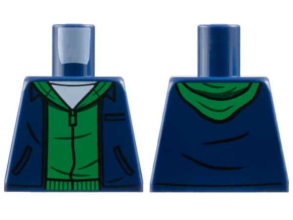 Torso Jacket with Black Pockets over Green Hoodie, White Shirt Pattern