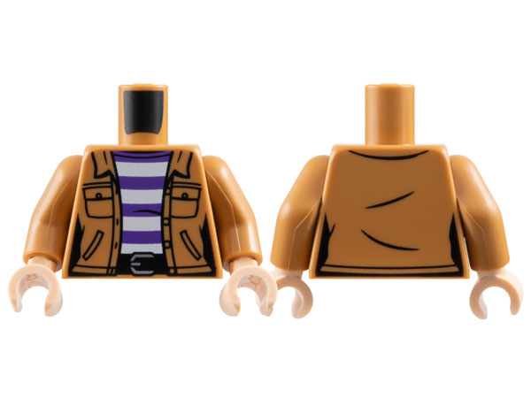 Torso Female Jacket with Pockets over White and Dark Purple Striped Shirt, Black Belt with Silver Buckle Pattern / Medium Nougat Arms / Light Nougat Hands