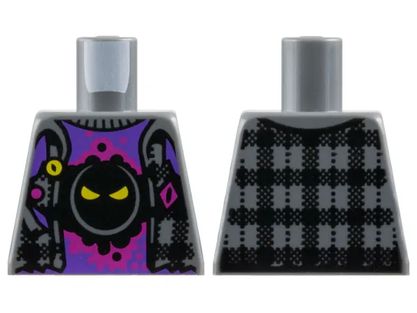 Torso Flannel Vest over Dark Purple Shirt with Black Face, Yellow Eyes and Magenta Splotch Pattern