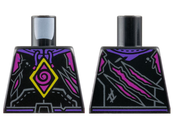 Torso Hoodie with Dark Purple Hood, Magenta Spiral and Skin Behind Tears, Yellow Diamond Pattern