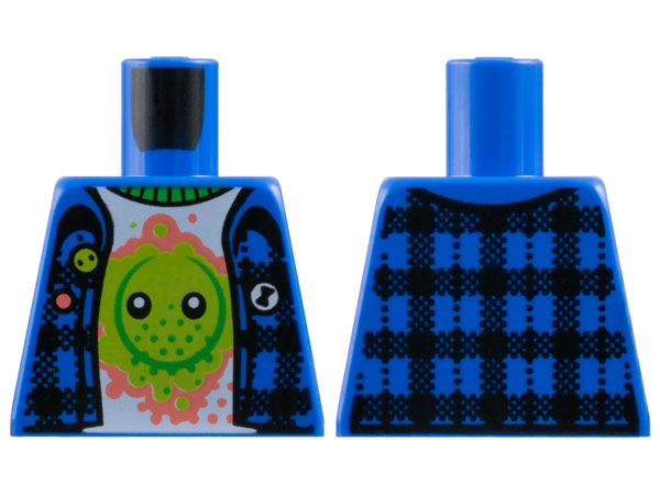 Torso Flannel Vest over White Shirt with Lime Z-Blob on Coral Splotch, Bright Green Collar Pattern