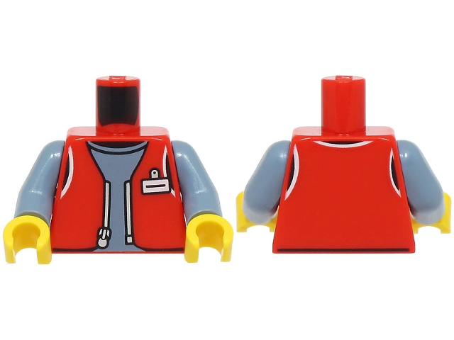 Torso Vest Open with Silver Zipper and White ID Badge over Sand Blue Shirt Pattern / Sand Blue Arms / Yellow Hands