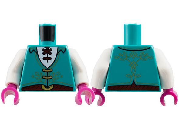 Torso Vest with Gold Filigree and Clasps, White Shirt with Dark Red Laces and Belt with Buckle Pattern / White Arms / Magenta Hands