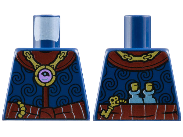 Torso Cloak with Black Spirals, Dark Red Collar and Sash, Gold Jewel Necklace, Key and Flasks on Back Pattern