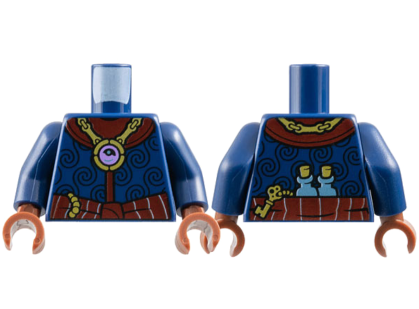 Torso Cloak with Black Spirals, Dark Red Collar and Sash, Gold Jewel Necklace, Key and Flasks on Back Pattern / Dark Blue Arms / Reddish Brown Hands