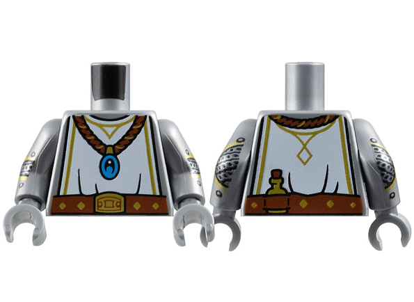 Torso White Surcoat, Reddish Brown Jewel Necklace and Belt, Gold Buckle and Trim Pattern / Flat Silver Arms with Armor and Chain Mail Pattern / Flat Silver Hands