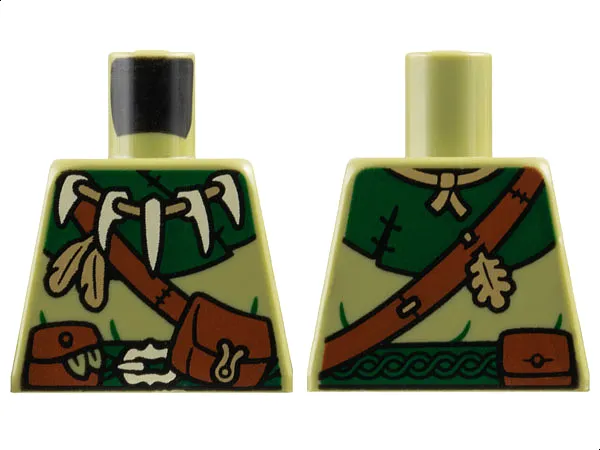 Torso Coat, Dark Green Collar, Reddish Brown Shoulder Belt and Pouches, Tan Bone Buckle, Tooth Necklace Pattern