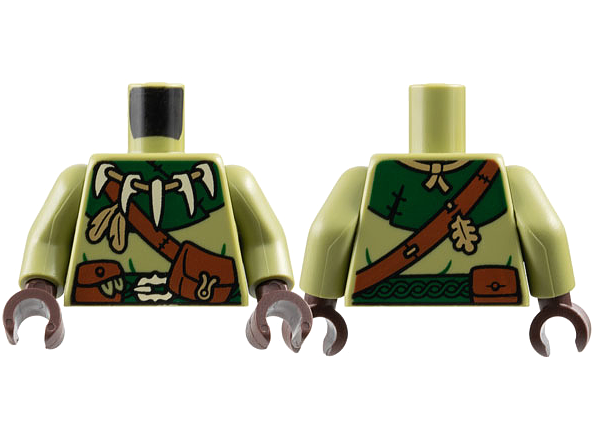 Torso Coat, Dark Green Collar, Reddish Brown Shoulder Belt and Pouches, Tan Bone Buckle, Tooth Necklace Pattern / Olive Green Arms / Dark Brown Hands