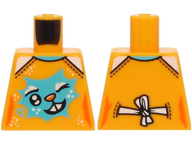 Torso Female Shirt with Medium Azure Heart and Winking Bunny Face with Orange Nose, White Bow on Back Pattern (BAM)