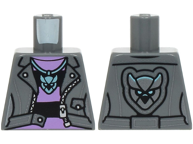 Torso Female Jacket Open, Medium Lavender and Black Striped Shirt, Metallic Light Blue Pendant Necklace Pattern (BAM)