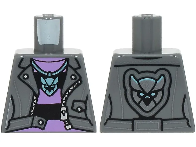 Torso Female Jacket Open, Medium Lavender and Black Striped Shirt, Metallic Light Blue Pendant Necklace Pattern (BAM)