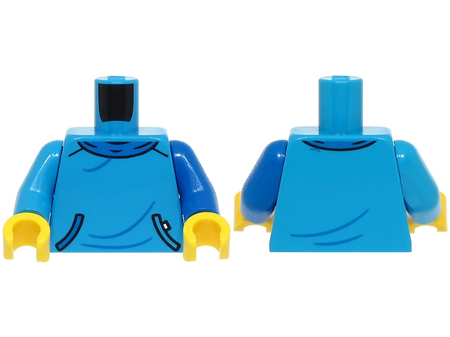 Torso Sweatshirt with Pocket, Blue Collar and Creases Pattern (BAM) / Blue Arm Left / Dark Azure Arm Right / Yellow Hands