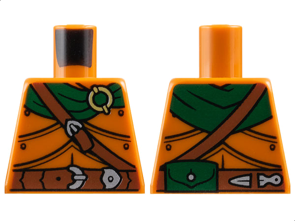 Torso Armor Plates, Dark Green Scarf, Gold Ring, Reddish Brown Belts, Silver Buckles, Pouch on Back Pattern