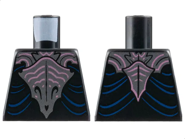 Torso Robe, Dark Silver Skull Armor, Metallic Pink Stripes, Dark Blue Gathers Pattern