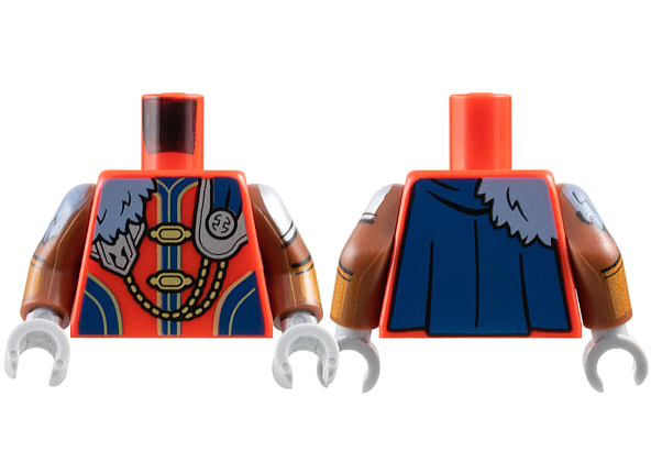 Torso Tunic, Silver Armor, Gold Claps and Chain, Sand Blue Fur, Dark Blue Cape Pattern / Reddish Brown Arms with Armor, Fur, and Gauntlets Pattern / Light Bluish Gray Hands