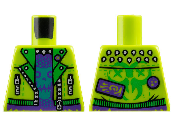 Torso Jacket Open with Silver Zippers, Dark Purple Shirt with Dark Turquoise Skull, Ninjago Logogram 'TOX' on Back Pattern