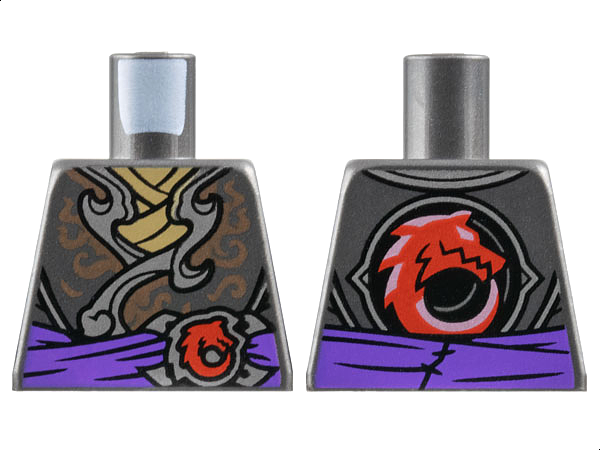 Torso Dark Silver and Copper Tunic, Dark Tan Shirt, Dark Purple Sash, Red Wolf Pattern