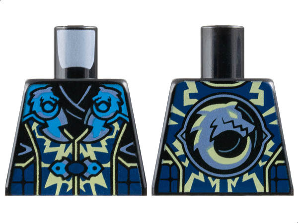 Torso Tunic and Armor, Metallic Light Blue and Dark Azure Blades with Wolves, Bright Light Yellow Electricity Pattern