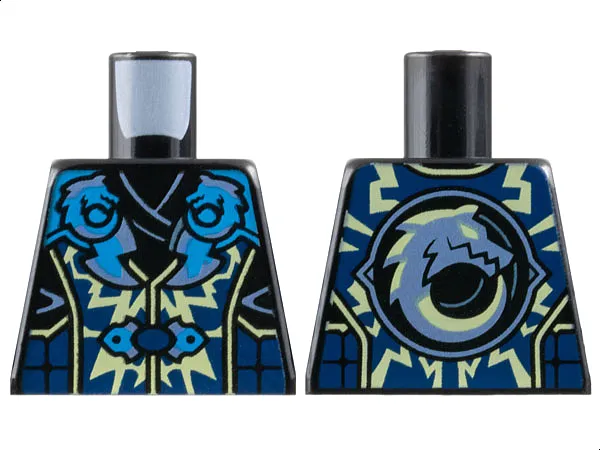 Torso Tunic and Armor, Metallic Light Blue and Dark Azure Blades with Wolves, Bright Light Yellow Electricity Pattern