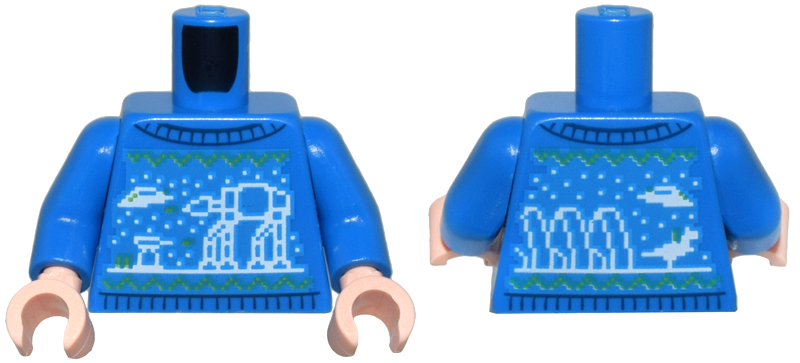 Torso Knit Fair Isle Holiday Sweater with White and Green SW Battle of Hoth Pattern / Blue Arms / Light Nougat Hands