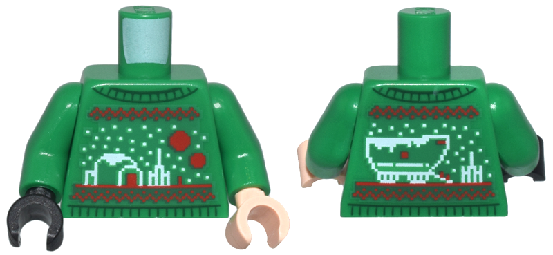 Torso Knit Fair Isle Holiday Sweater with White and Red SW Tatooine Scenes Pattern / Green Arms / Light Nougat Hand Left / Black Hand Right