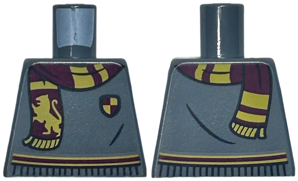 Torso Harry Potter Sweater, Dark Red and Bright Light Orange Gryffindor Stripe, Shield, and Scarf with Lion Pattern