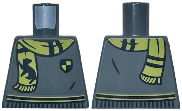 Torso Harry Potter Sweater, Black and Yellow Hufflepuff Stripe, Shield, and Scarf with Badger Pattern