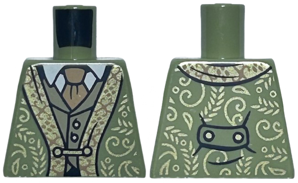 Torso Jacket with Gold and Copper Trim and Filigree over Dark Tan Vest and White Shirt, Medium Nougat Tie Pattern