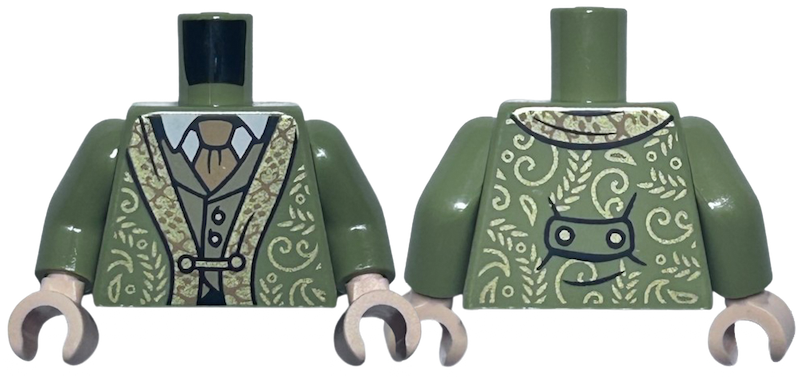 Torso Jacket with Gold and Copper Trim and Filigree over Dark Tan Vest and White Shirt, Medium Nougat Tie Pattern / Olive Green Arms / Light Nougat Hands