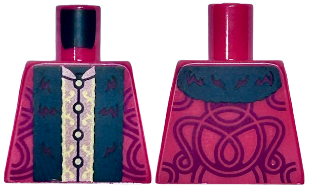 Torso Robe with Copper and Gold Centre Panel and Buttons, Black Fur Hem and Dark Red Ornate Swirls Pattern