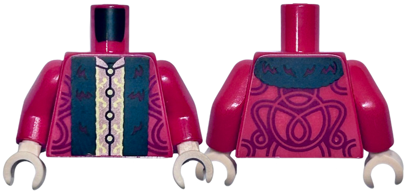 Torso Robe with Copper and Gold Centre Panel and Buttons, Black Fur Hem and Dark Red Ornate Swirls Pattern / Red Arms / Light Nougat Hands