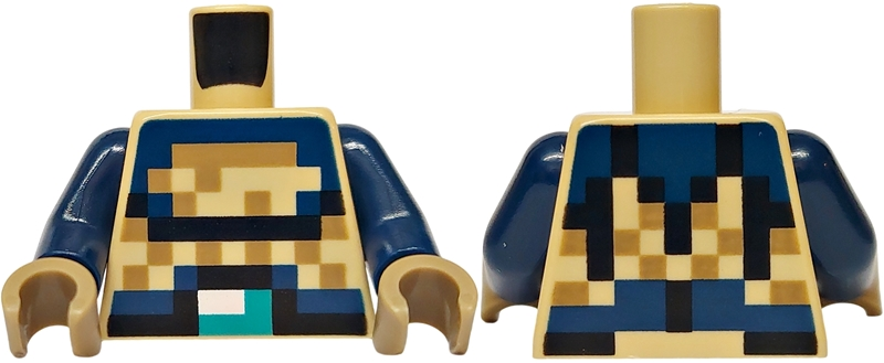 Torso Pixelated Black, Dark Blue and Dark Tan Armor, Dark Turquoise Belt Buckle Pattern / Dark Blue Arms / Dark Tan Hands