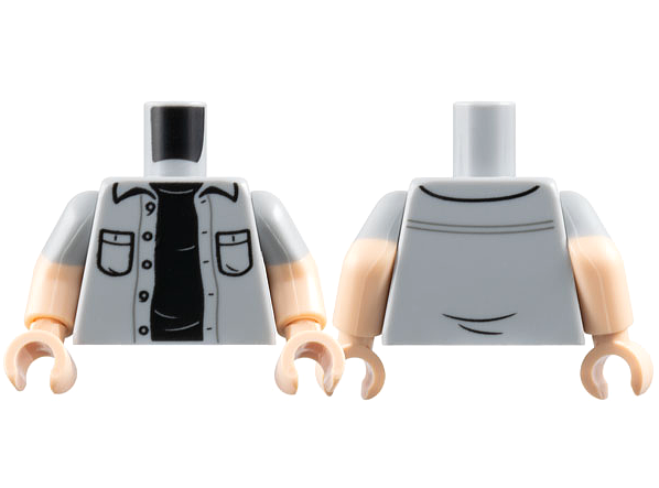 Torso Button Up Shirt Open with Pockets over Black Shirt Pattern / Light Nougat Arms with Molded Light Bluish Gray Short Sleeves Pattern / Light Nougat Hands