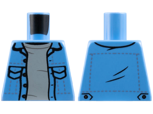 Torso Denim Jacket Open with Pockets over Light Bluish Gray Shirt Pattern