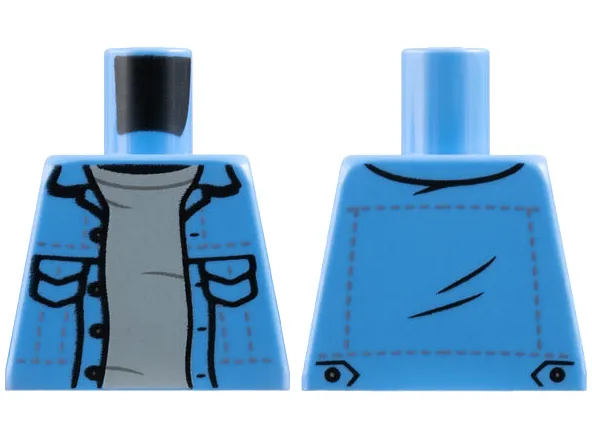 Torso Denim Jacket Open with Pockets over Light Bluish Gray Shirt Pattern