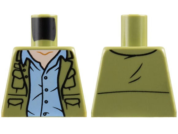 Torso Jacket Open with Pockets over Bright Light Blue Button Up Shirt, Light Nougat Neck Pattern