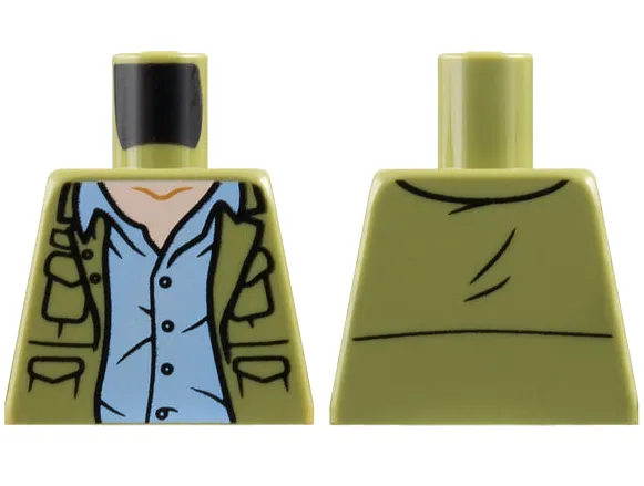 Torso Jacket Open with Pockets over Bright Light Blue Button Up Shirt, Light Nougat Neck Pattern