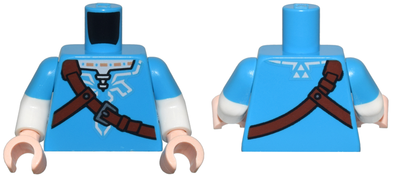 Torso Tunic, White Trim and Shirt, Reddish Brown Strap with Silver Buckle Pattern / White Arms with Molded Dark Azure Short Sleeves Pattern / Light Nougat Hands