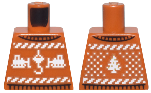 Torso Knit Fair Isle Holiday Sweater with White Construction Crane Hook, Bulldozers, and Christmas Tree Pattern